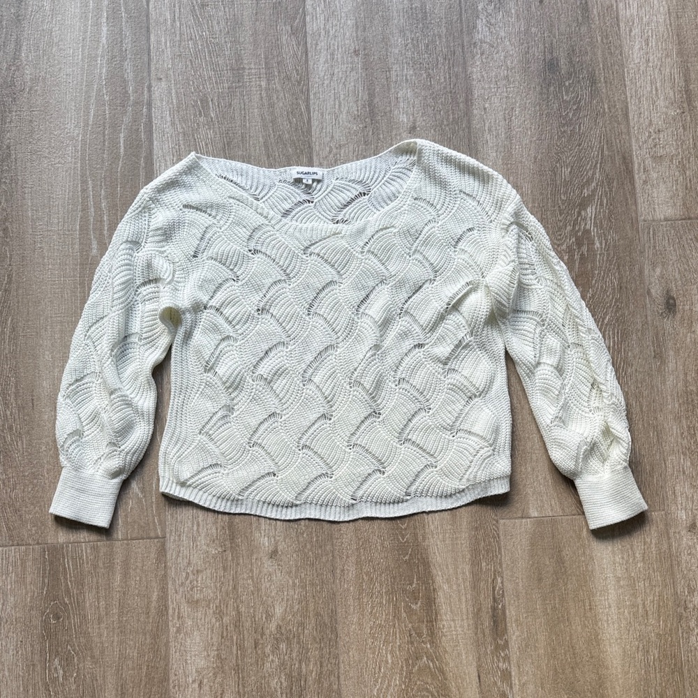 Sugarlips Women's White Cable Knit Sweater - Size Small